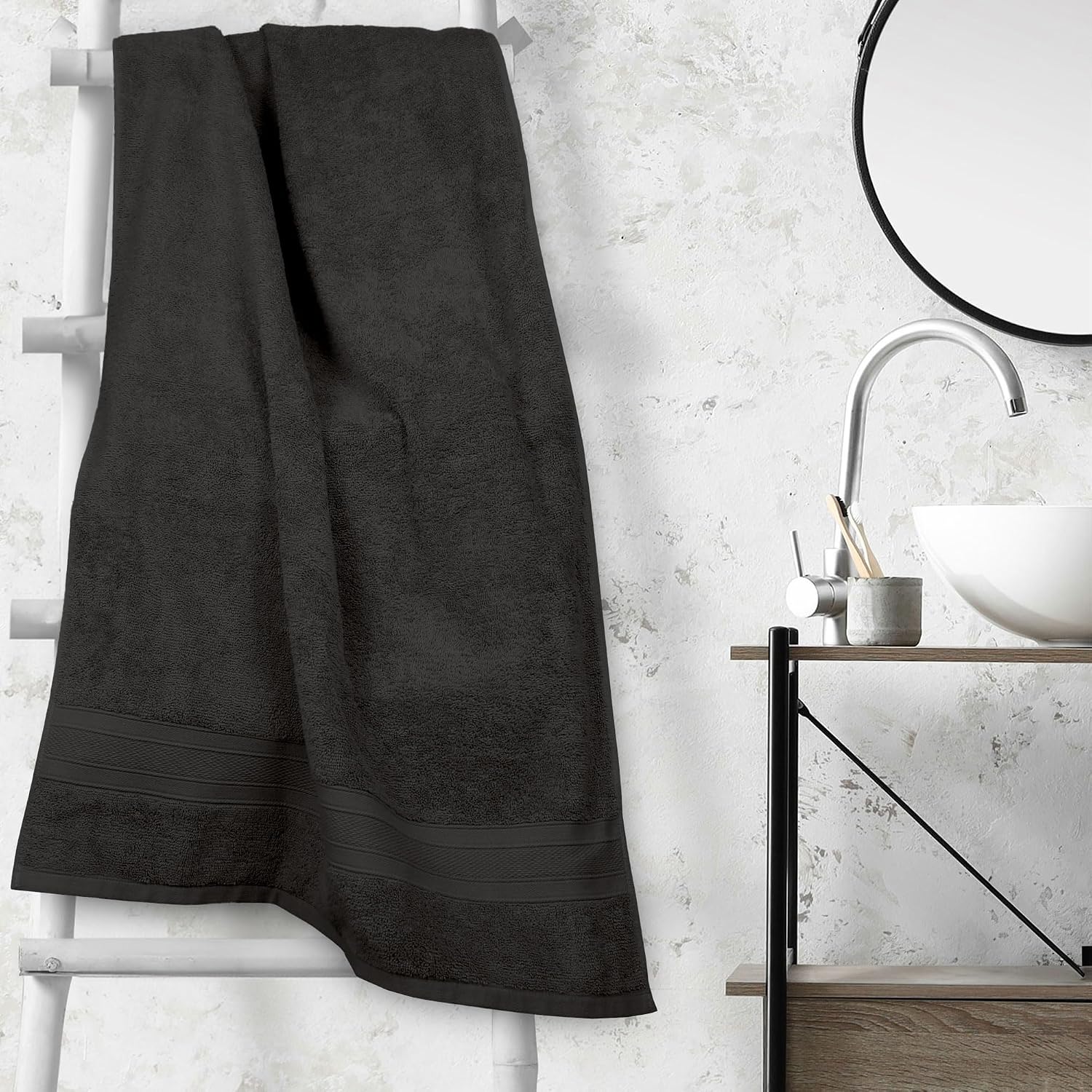 Trident Soft Comfort Air Rich 100% Cotton Bath Towels 500 Gsm | Large Size Bathroom Towels For Men/Women Bath Towel (Black)
