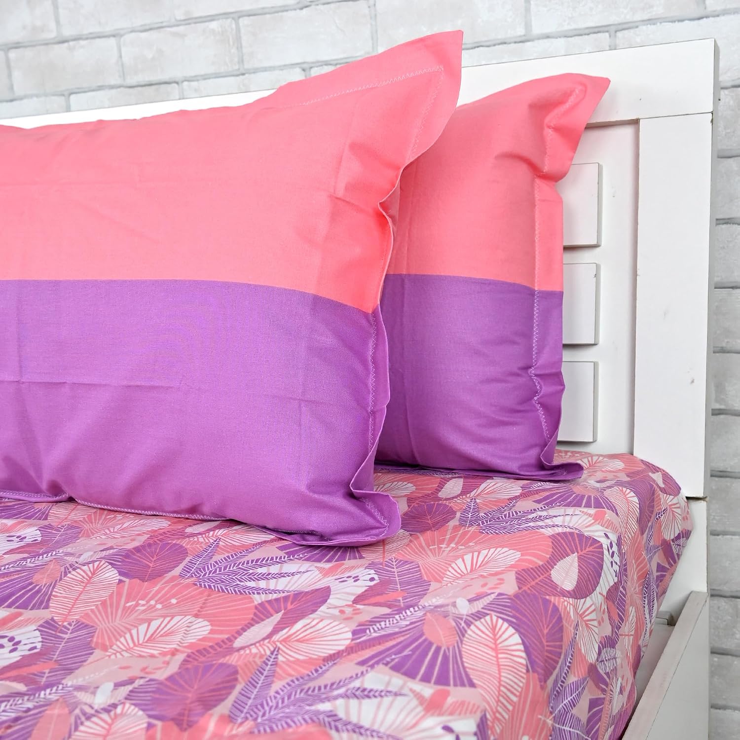 Cotton Double Bedsheet With 2 Pillow Covers - 87 X 100 Inches, Purple & Pink | Smooth & Comfortable For Daily Use - All Weather Coziness & Bedroom Style