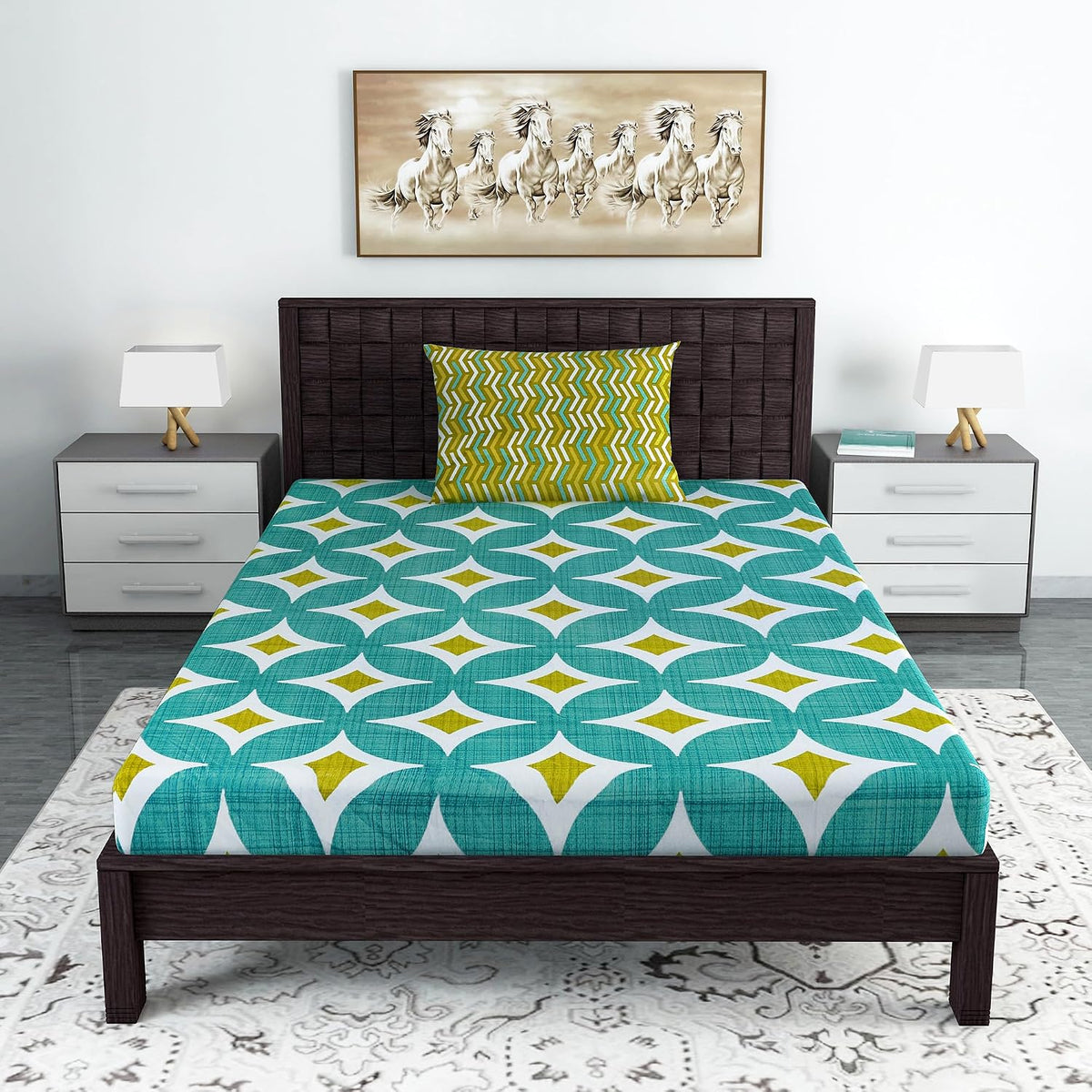 1 Single Bedsheet With 1 Pillow Cover - 57 X 87 Inches, Multicolor | Skin Friendly Fabric For Everyday Use - Soft, Breathable & Comfortable Sleeping