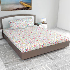 King Size Double Bedsheet With 2 Pillow Cover - 108 X 108 Inches, White & Pink | Skin Friendly Fabric For Everyday Comfort - Perfect Gifting For Wedding Anniversary