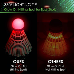 TGU (EOB332562022) Badminton Nylon Shuttlecocks , Lighting Glow In The Dark Night | Multicolour , Pack Of 4