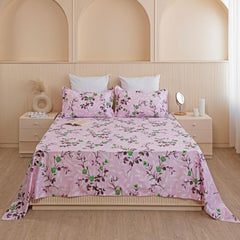 Lavender & Pink King Size Bedsheet With 2 Pillow Covers - 108 X 108 Inches | Luxurious Printed Flat Sheets | Perfect For Home Decor & Gifting