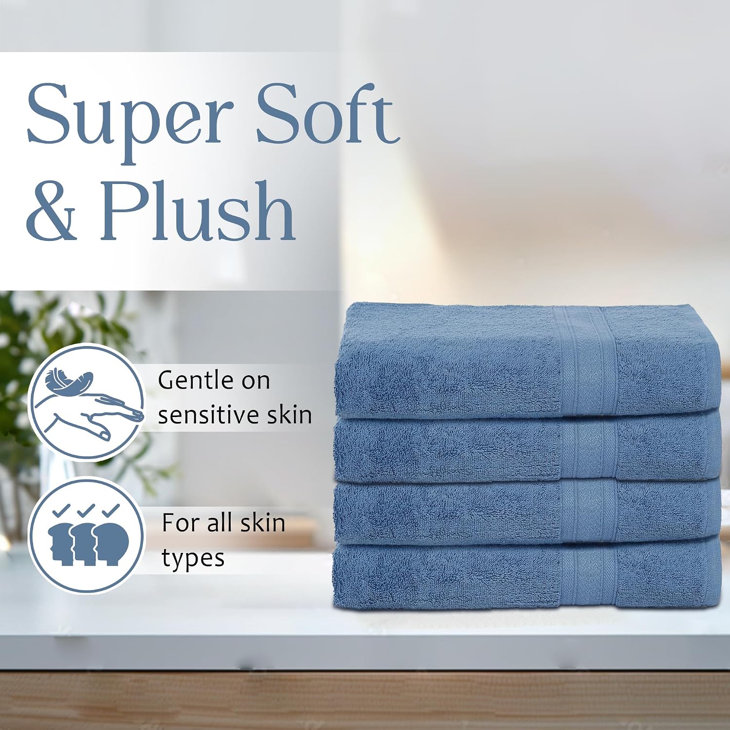 Ambra Linens 100% Cotton Large Size Bath Towel 2 Kg | Highly Absorbent Soft & Plush All Seasons Use (Dark Blue) - 4 Pcs