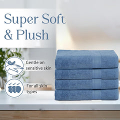 Ambra Linens 100% Cotton Large Size Bath Towel 2 Kg | Highly Absorbent Soft & Plush All Seasons Use (Dark Blue) - 4 Pcs