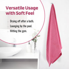 Kuber Industries Bath Towel 1350 Gsm | Towel For Bath, Gym, Travel & Beach | Plain Lining (Pink)- Pack Of 3
