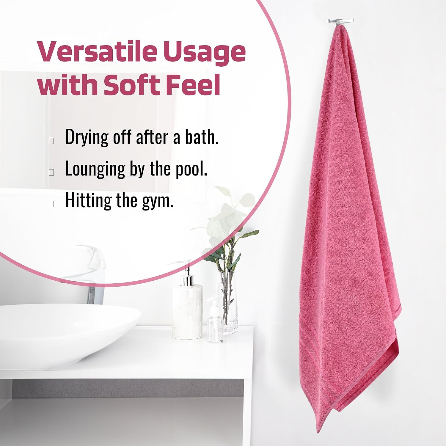Kuber Industries Bath Towel 900 Gsm | Towel For Bath, Gym, Travel & Beach | Plain Lining (Pink)- Pack Of 2