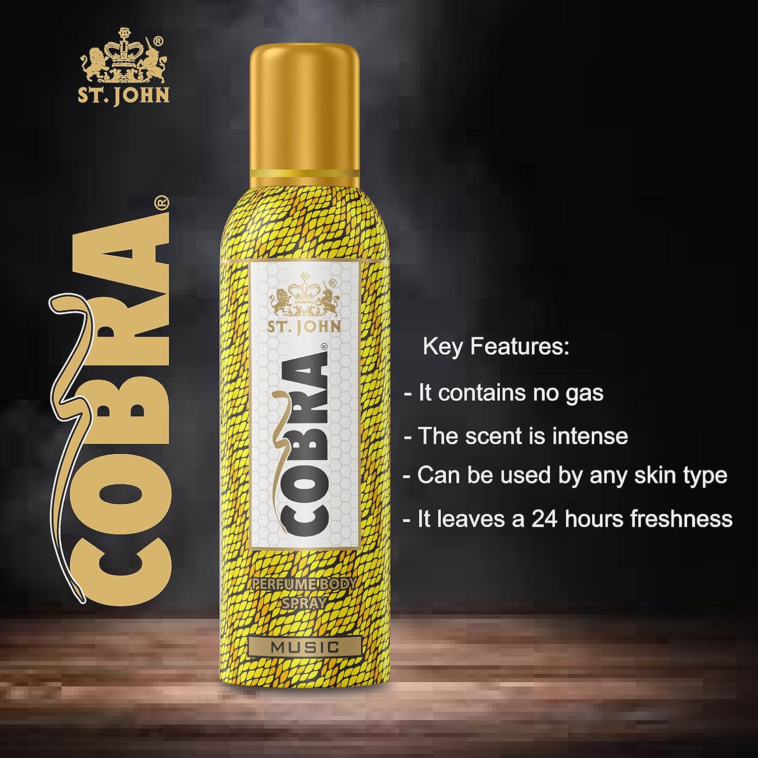 St. john Cobra Music & Real Men Perfume Long Lasting Body Spray 200ml 6.7 Fl.oz. Pack Of 2 | Perfect Gift For Boyfriend