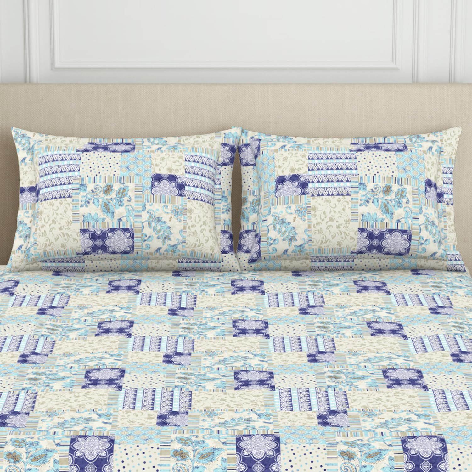 Double Bedsheet For Queen Size 2 Matching Pillow Cover - 88 X 100 Inches, Multicolor | Durable & Long Lasting Wrinkle Resistant Fabric - Skin Safe & Super Soft