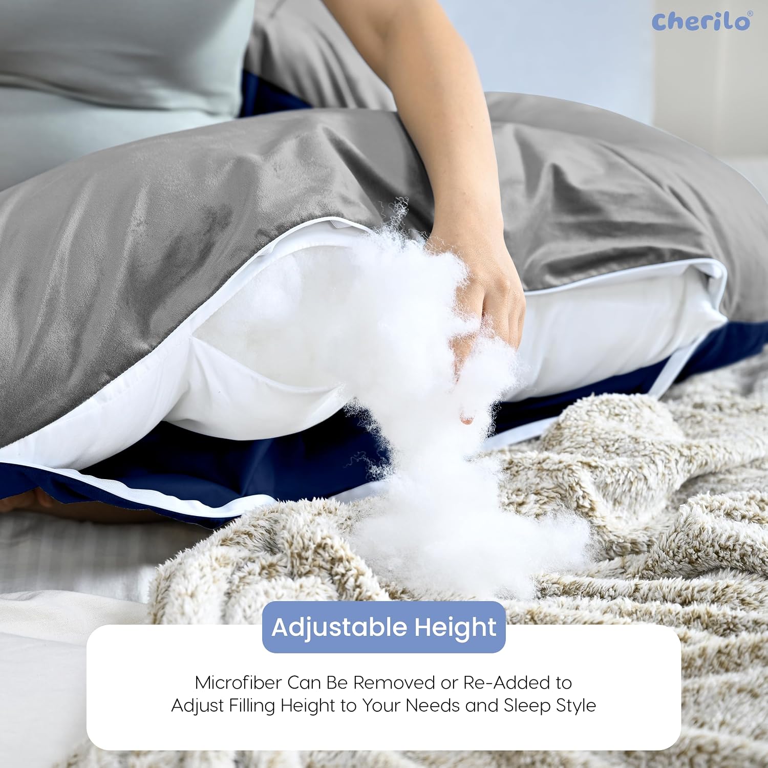 U Shaped Pregnancy Pillow For Pregnant Women & Nursing Mom, Grey & Navy Blue | Full Body Support, Single Pillow For Multipurpose Use, During Maternity | Premium Velvet Outer Cover With Zip