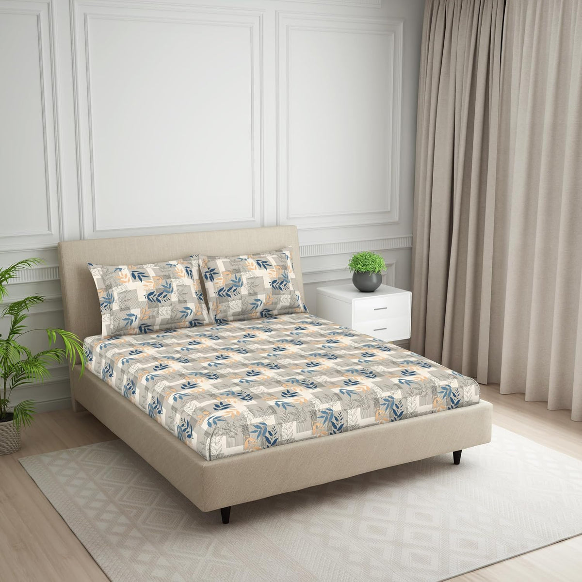 Polycotton Large Bedsheets With 2 Pillow Covers Soft & Skin - 108 X 108 Inches, Multicolor | Soft Touch, Wrinkle Resistant, Skin Friendly - Perfect Fit & Stylish Look