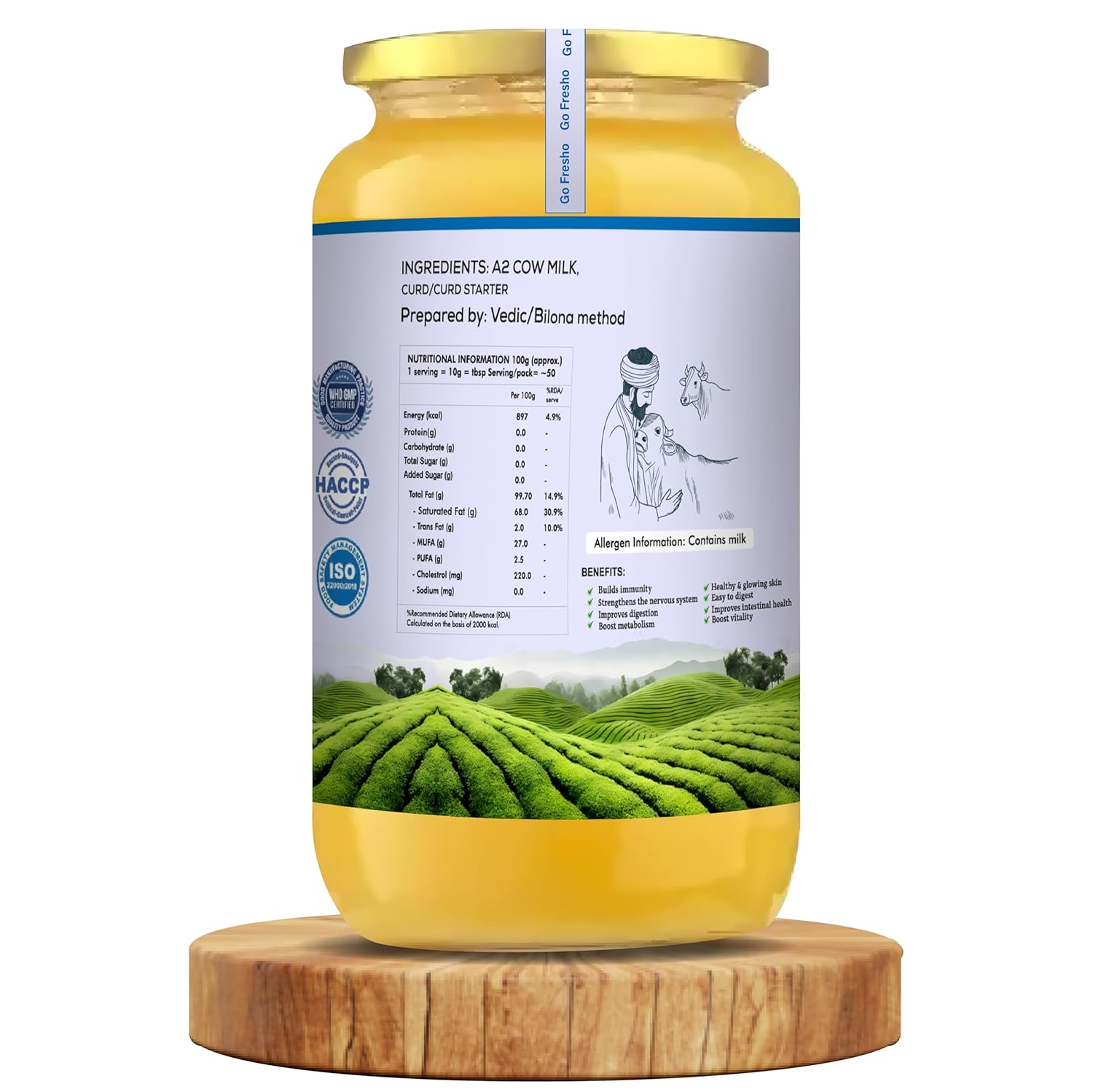 100% Natural Desi Hallikar Cow Ghee By Go Fresho | High In Vitamins A, D & Healthy Desi Ghee Good For Improves Skin Care | (1 Litr) 33.8 Ounce | Jar Pack