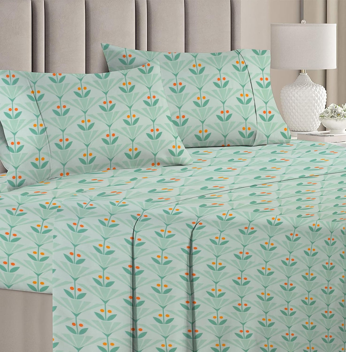 100% Cotton Double Bedsheets With 2 King Size Matching Pillow Covers - 90 X 90 Inches, Mint Green | Ideal For House, Bedroom, Hotel, Guest House