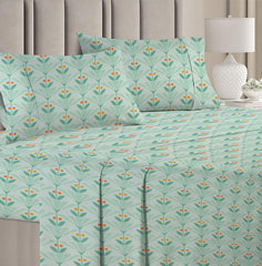 100% Cotton Double Bedsheets With 2 King Size Matching Pillow Covers - 90 X 90 Inches, Mint Green | Ideal For House, Bedroom, Hotel, Guest House