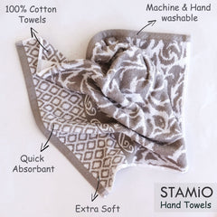 Stamio Cotton Hand Towels 490 Gsm | Towel For Men & Women Home Kitchen Use, Gym, Wash Basin, Sports, Travel | Jacquard Towel, Grey (Set Of 4)