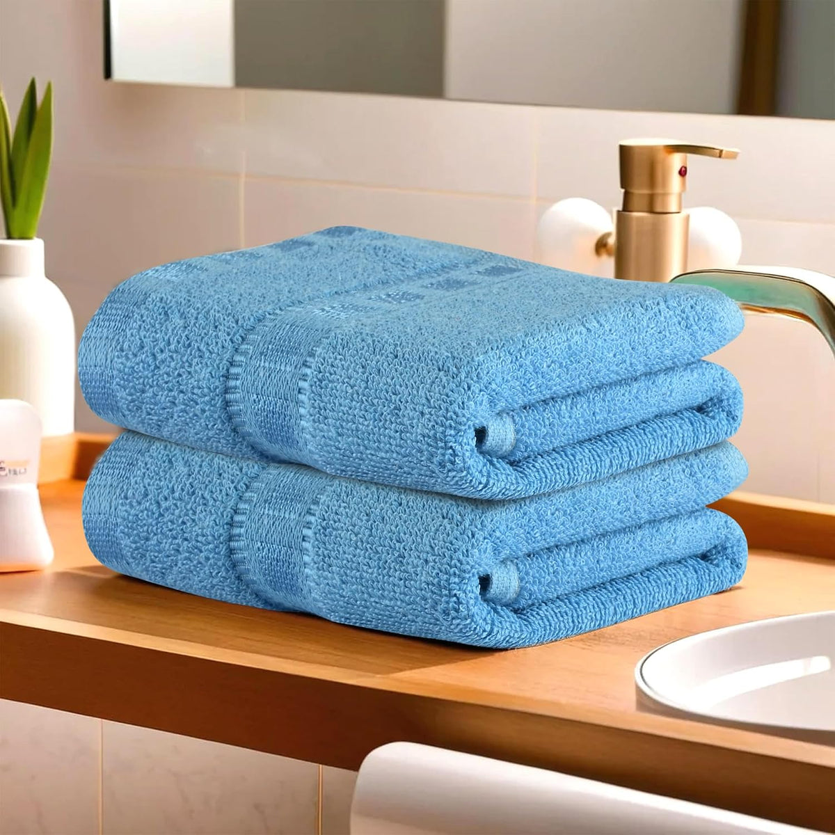 Kuber Industries Cotton Hand & Face Towels 200 Gsm | Easily Washable Workout Gym Napkins For Men | Pocket Towel - Sky Blue (Pack Of 2)