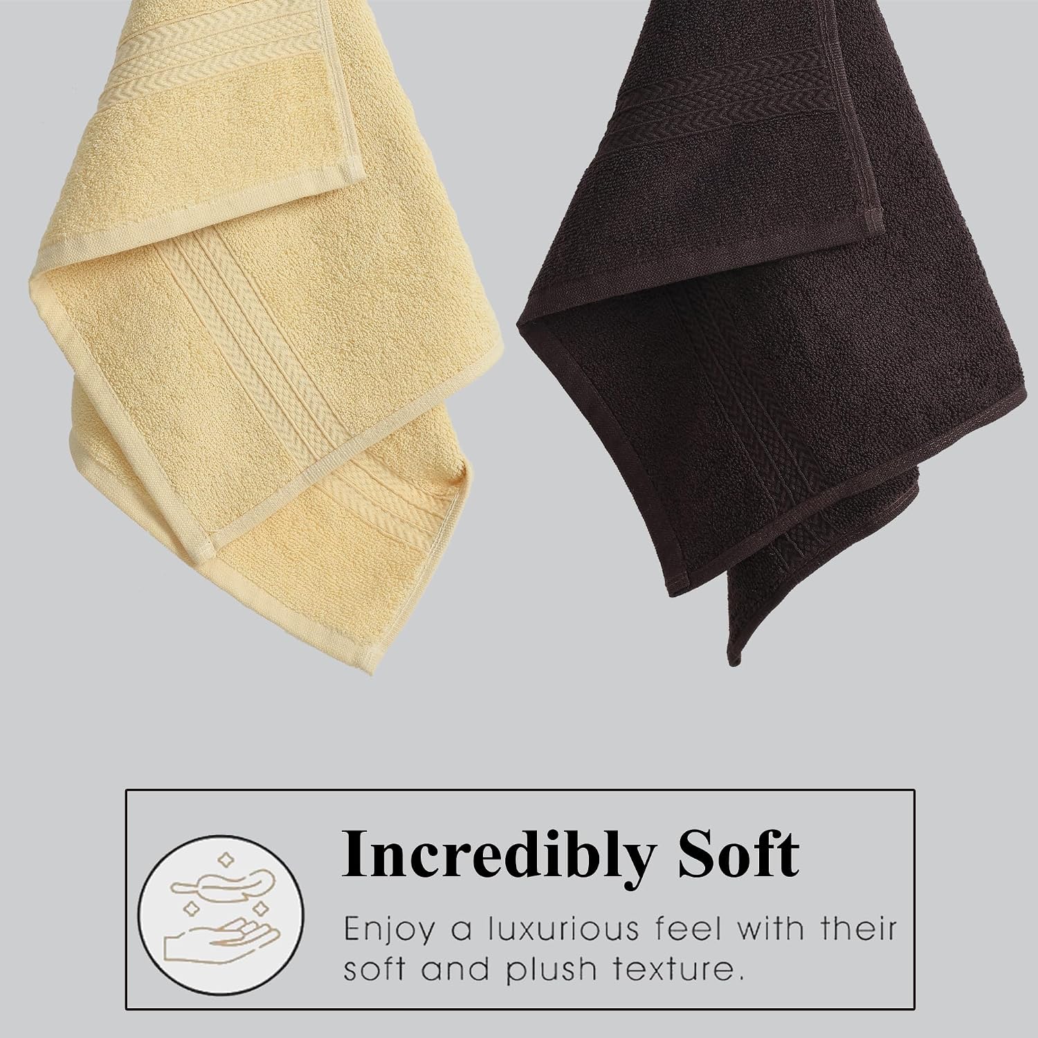Fresh From Loom Luxury Fur Collection Hand Towel 500 Gsm Napkins Cotton High Absorbency Double Stitched Size (Cream & Coffee) - Set Of 4