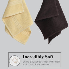 Fresh From Loom Luxury Fur Collection Hand Towel 500 Gsm Napkins Cotton High Absorbency Double Stitched Size (Cream & Coffee) - Set Of 4