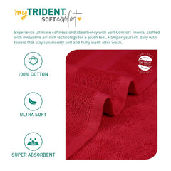 Trident Soft Comfort Air Rich 100% Cotton Bath Towels 500 Gsm | Large Size Bathroom Towels For Men/Women, 4 Pcs (Crimson)