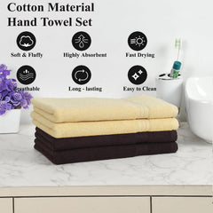 Fresh From Loom Luxury Fur Collection Hand Towel 500 Gsm Napkins Cotton High Absorbency Double Stitched Size (Cream & Coffee) - Set Of 4