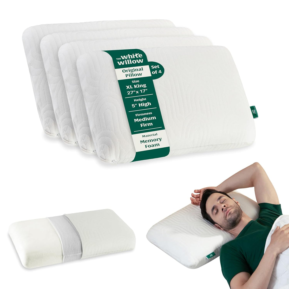 Memory Foam Pillow For Neck & Shoulder Pain Relief - King Size - 5 Inch | Cervical Thick Pillow For Sleeping, Orthopedic Bed Pillow For Back, Stomach Sleepers, Medium Firm - Set Of 4