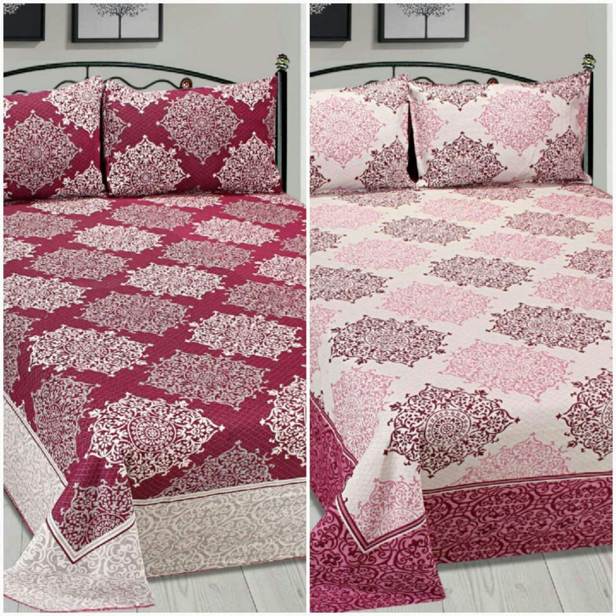 Double Bedsheet With 2 Pillow Cover - Size 90 X 100 Inches, Red | Designer Printed Bedsheet Set - Naturally Soft, Breathable, & Skin Friendly