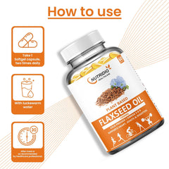 Nutrdig Healthcare 1000mg Flaxseed Oil Soft Gel Capsules With Omega 3-6-9 For Joint, Heart, Skin & Metabolism | 60 Softgels For Men & Women 100gm 0.2lbs