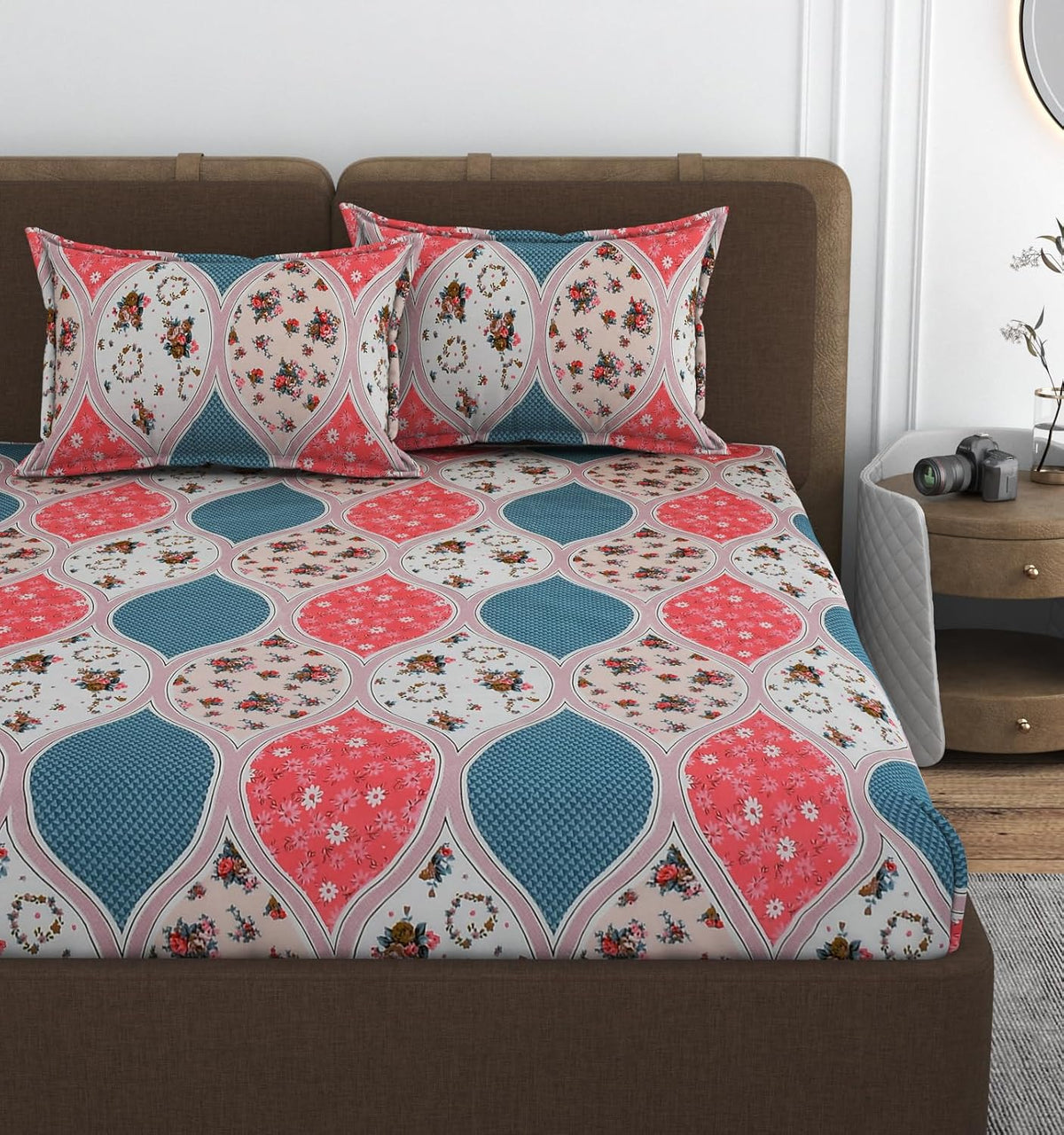 Queen Size Double Bedsheets With 2 Pillow Cover - Size 60 X 78 X 10 Inches, Multicolor | All Around Elastic Fitted - Lightweight, Soft & Comfortable