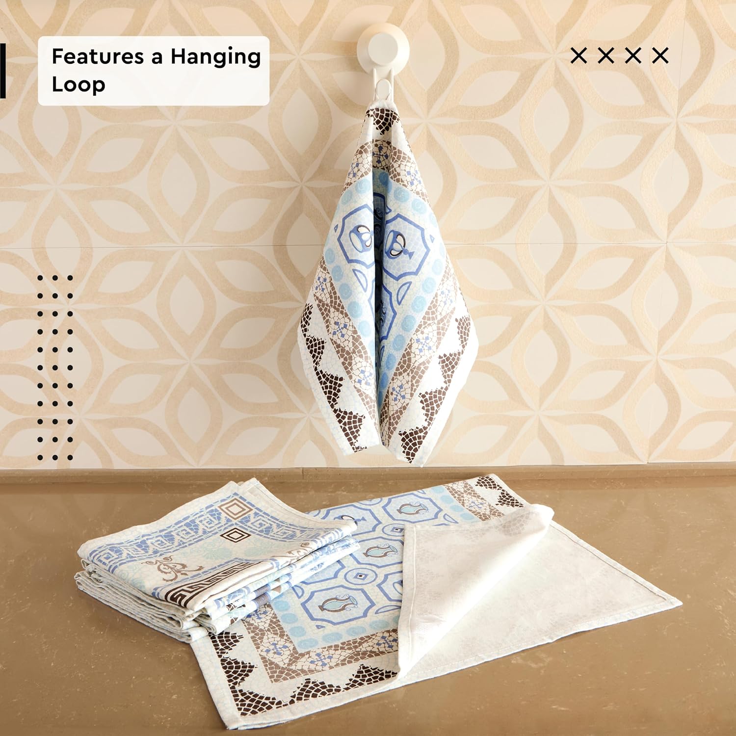 Encasa Xo Cotton Kitchen Towel 250 Gsm | Super Absorbent Tea Towels & Dish Cloths For Washing Up, Drying Dishes & Cleaning | Pack Of 3 (Mosaic)