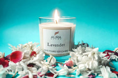 LAVENDER FRAGRANCE SOY WAX GLASS CANDLE WITH WOODEN LID & COMES PERFECT GIFT BOX
