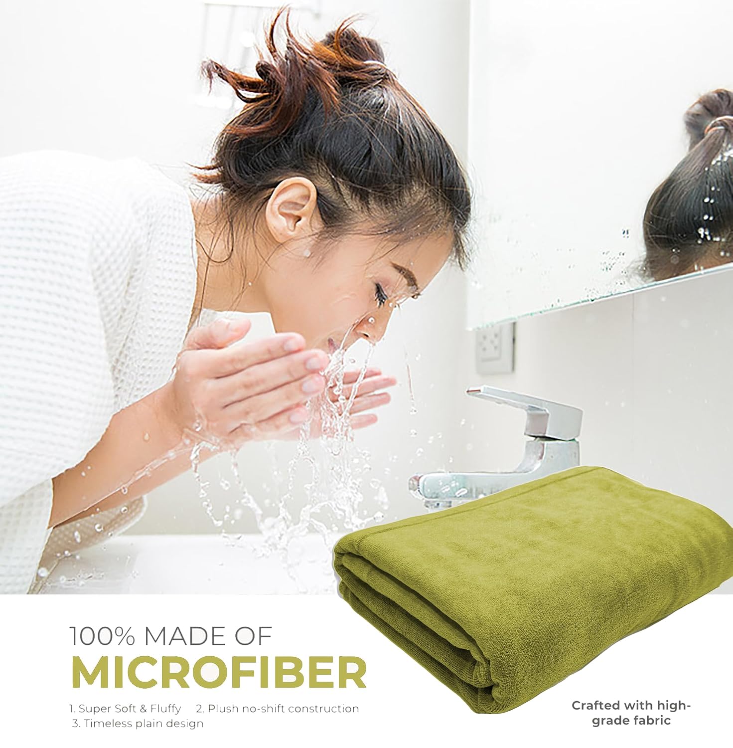 Black Gold The Finer Touch Oversized Microfiber Bath Towel 1300 Gsm | Soft Quick-Dry Microfiber Towel Lightweight, Absorbent & Travel-Friendly (Green) - Pack Of 2