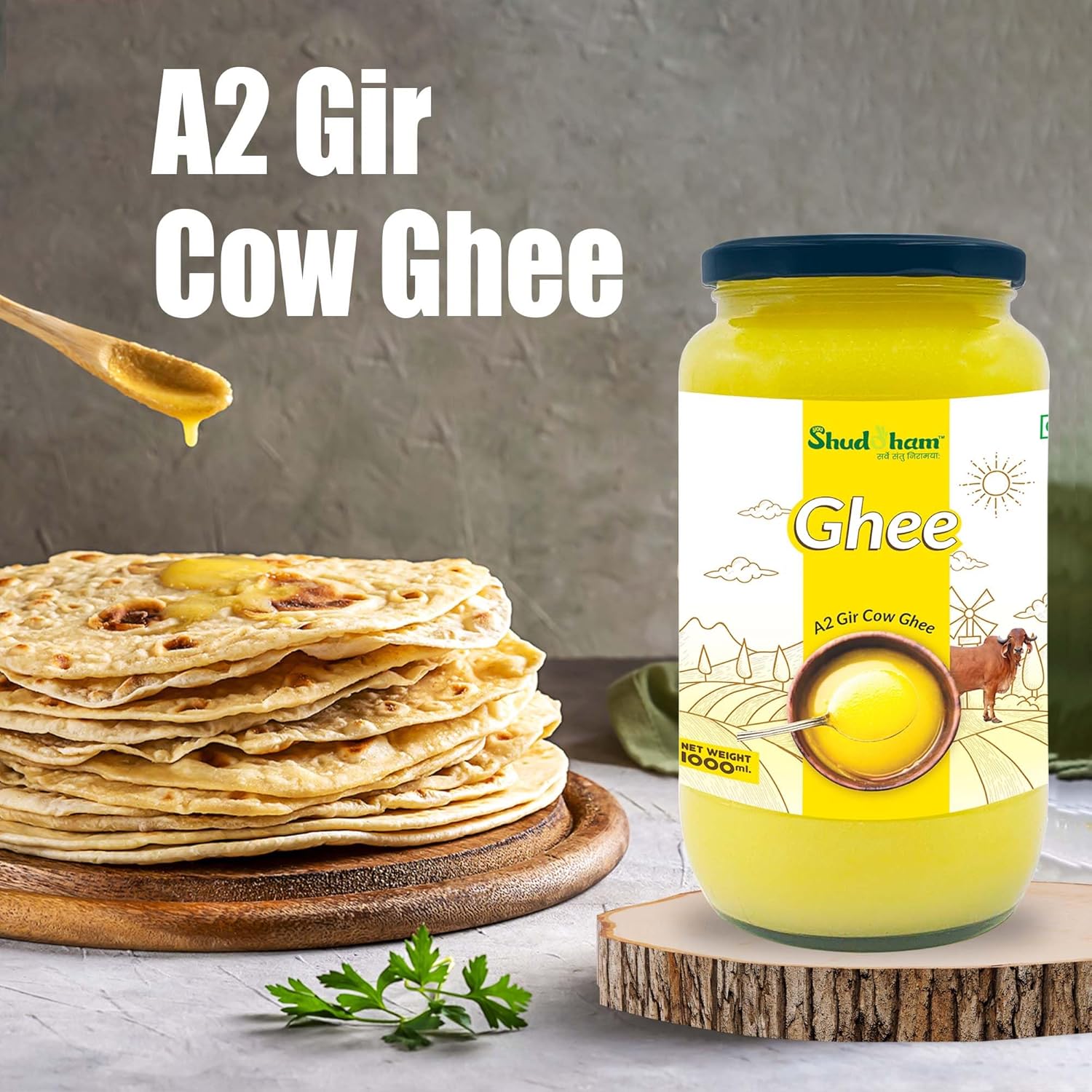 Pure Organic Gir Cow Ghee By Youshuddham | Traditional Bilona Method Desi Ghee For Overall Health | (1 Litre) 33.8 Ounce | Jar Pack
