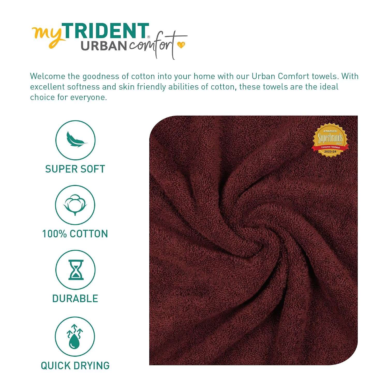 Mytrident 100% Cotton Bath Towels 450 Gsm | Soft & Absorbent Bath Towel For Men & Women - Wine Red