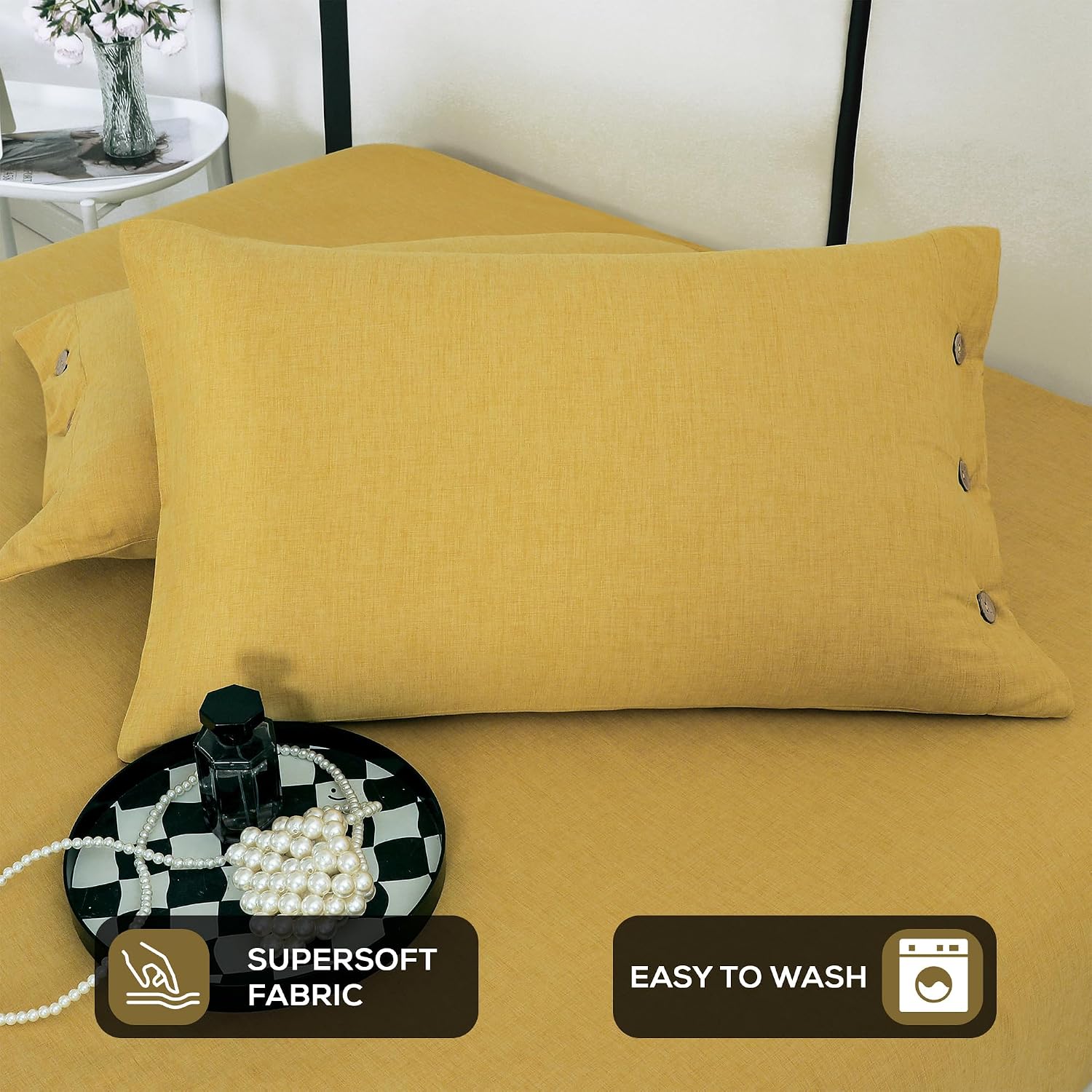 Soft Bedsheet For King Size Bed With 2 Matching Pillow Cover | 98 X 106 Inches, Mustard | Skin-Friendly Touch & Lasting Comfort - Soft & Breathable