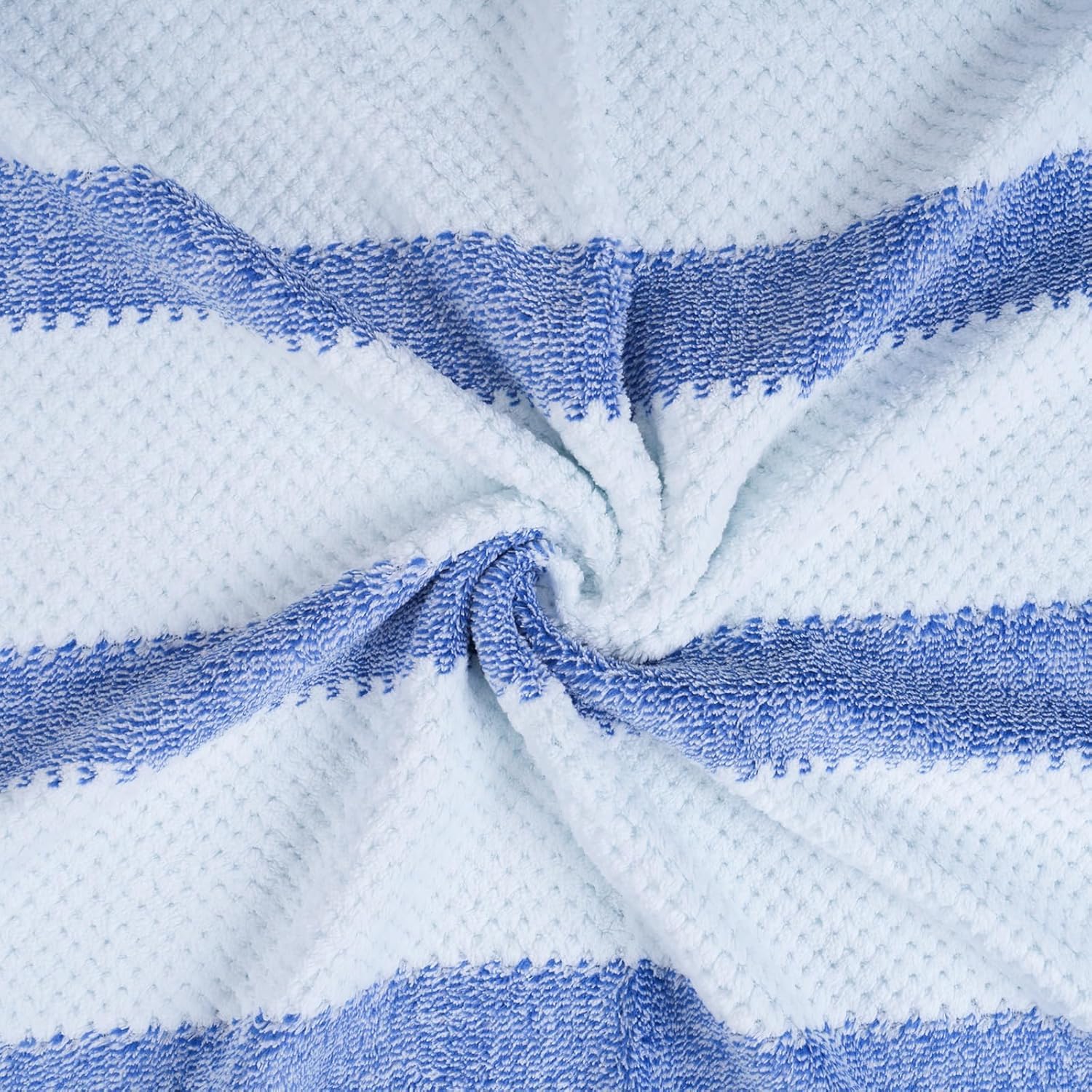 Black Gold The Finer Touch Soft Hand Towel 800 Gsm | Ultra Absorbent, Quick Drying, Cotton-Feel Microfiber Blue & White Stripes -Pack Of 4