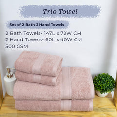 Rangoli 100% Cotton Fibre 2 Bath & 2 Hand Towel 1400 Gsm | Highly Durable & Super Absorbent Towel | Skin-Friendly & Quick Drying Luxury Towels (Peach) - Pack Of 4