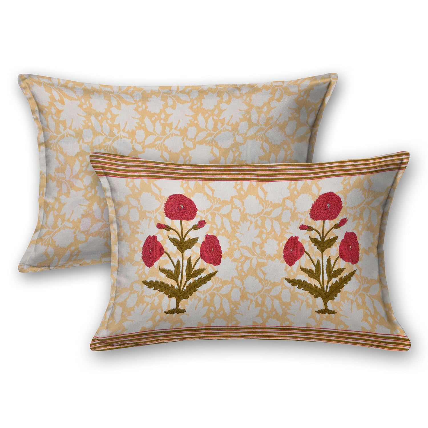 Printed Cotton Double Bedsheet For King Size With 2 Pillow Covers (95 X 108 Inches) Yellow & Red | 240 Thread Count - Pure Cotton Natural Fabric & Skin-Safe | Extra Soft & Wrinkle Free