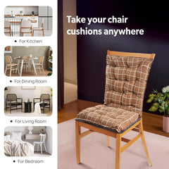 Long Comfortable Rocking Chair Cushion With Ties, Check Printed - Brown - 18 X 36 Inch | Back Rest & Seat Cushions Chair Pad, For Rocking Chairs | Chair Cotton Cushion For Office & Home Use