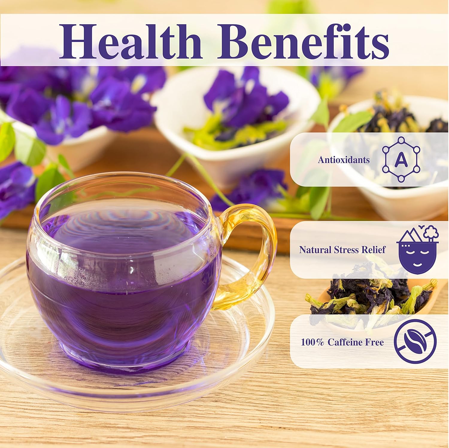San-Cha Butterfly Pea Flower Herbal Tea - 25 Biodegradable Herbal Tea Bags | Cleansing Superfood, Stress Relief Tea - Lavender & Mint Tea Blend | Caffeine Free