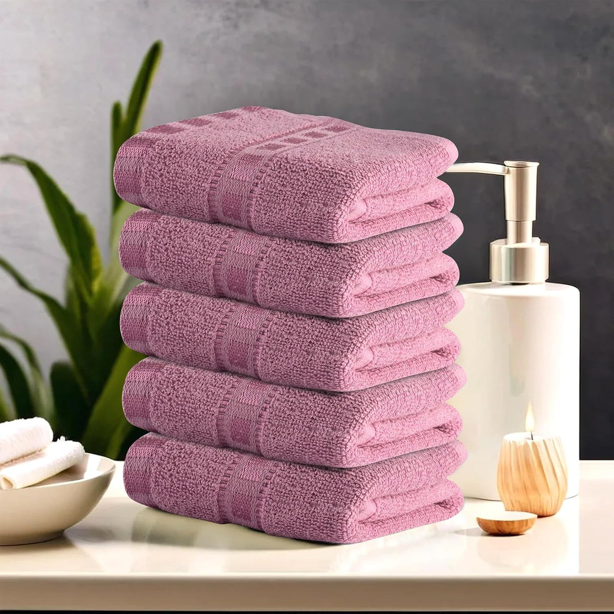 Kuber Industries Cotton Hand & Face Towels 200 Gsm | Easily Washable Workout Gym Napkins For Men & Women | Pocket Towel - Pink (Pack Of 5)