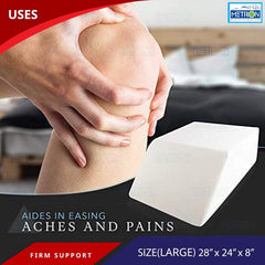 Orthopedic Bed Wedge Elevated Leg Pillow, Firm Supportive, White, Large Size | Foam Wedge For Leg Elevation Reduces Back Pain & Improves Blood Circulation | Zipper Washable Cover - Pack Of 1