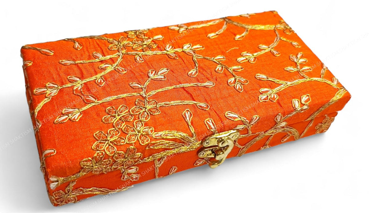 Decorative & Attractive Box Cash Box, Shagun Box, Jewellery Box, Money Box Envelop Wedding, Gift Box, Bangel Box With Embroidery Design Pack Of 1, Colour - Orange