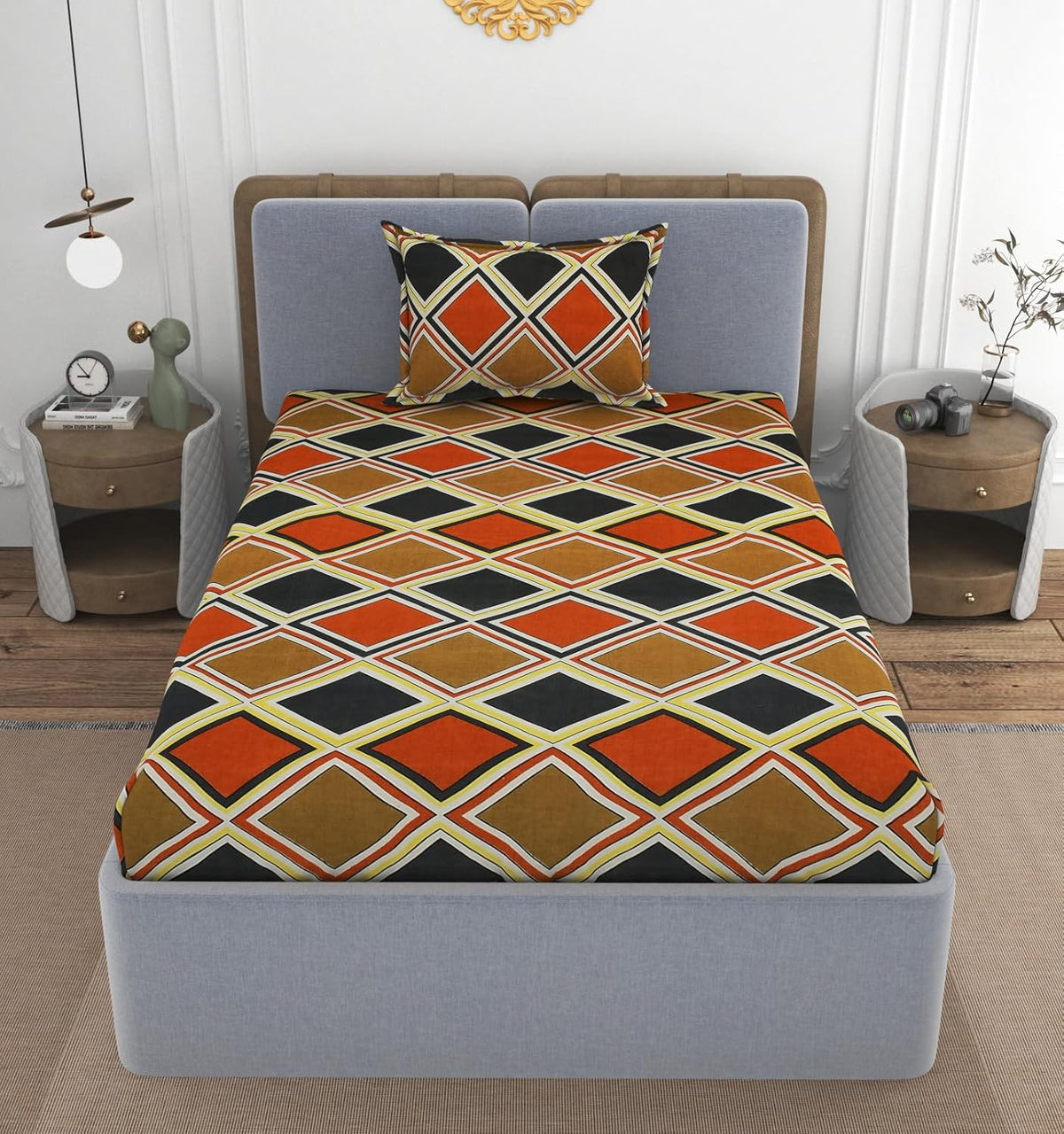 1 Single Bedsheet With 1 Pillow Cover - All Around Elastic Fitted | 100% Premium Fabric Is Lightweight, Soft & Comfortable | Size 36 X 72 X 8 Inches, Multicolor