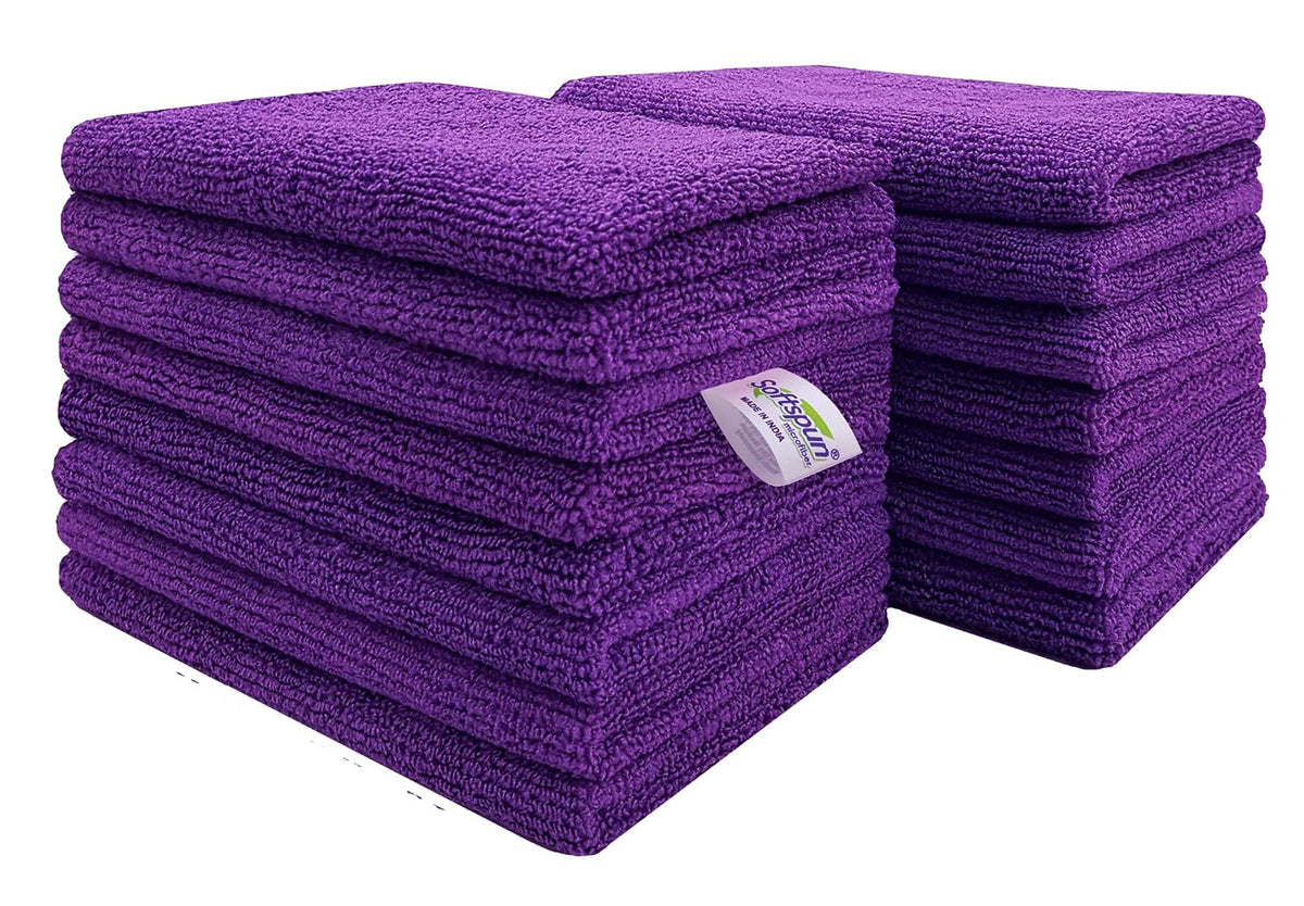 Softspun Microfiber Small Wipes Towel 340 Gsm | Multipurpose Super Soft Absorbent Cleaning Towels | 15 Piece (Purple)