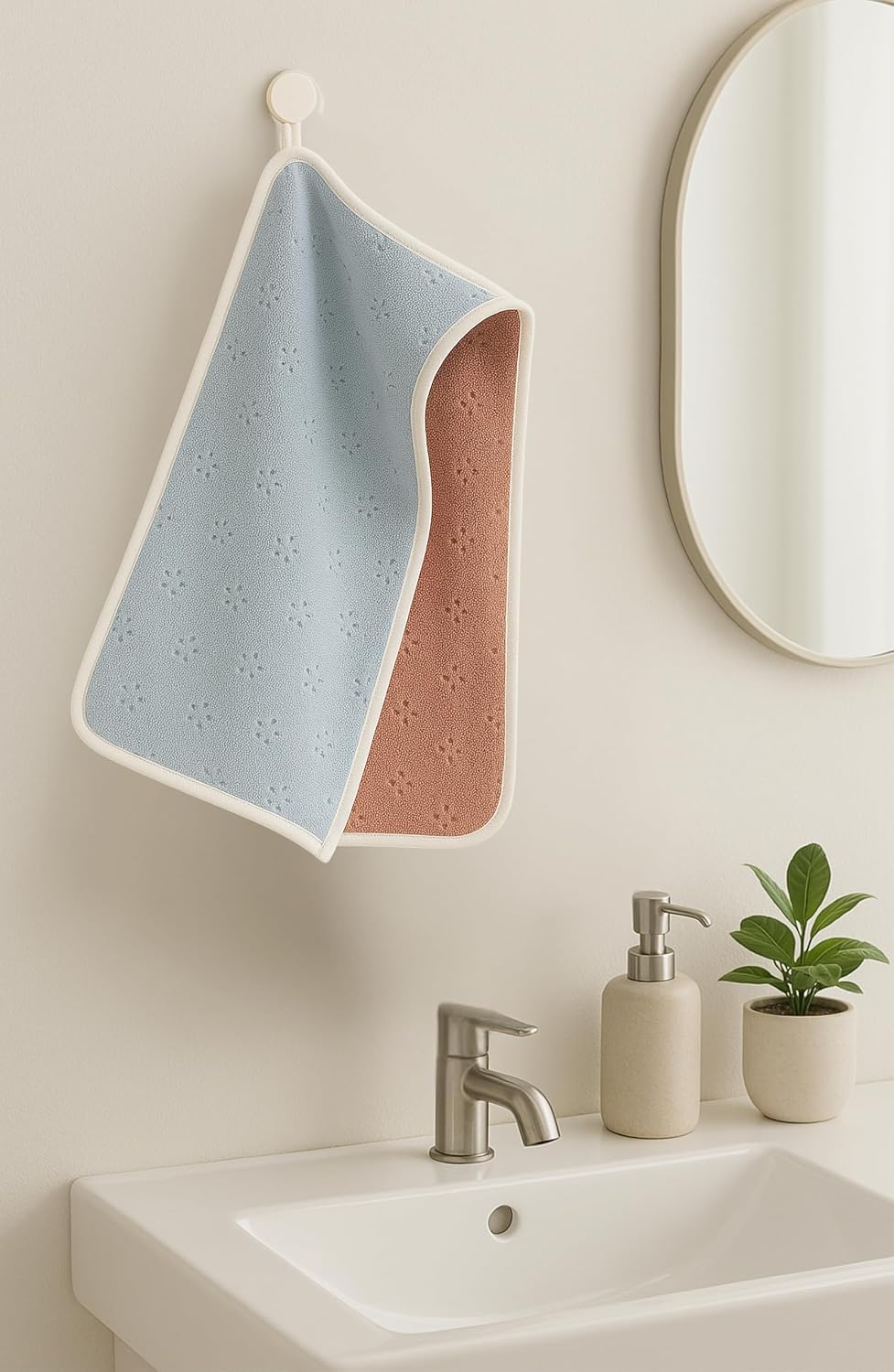 Divyam Microfiber Hand Towel 600 Gsm | Reversible Soft & Absorbent Towels For Bathroom, Kitchen, Gym With Hanging Loop Quick Dry Hand Towel (Grey Pink White)- Set Of 3