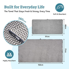 Kuber Industries Cotton Bath & Hand Towels 2000 Gsm | Quick Absorbent Easily Washable For Men & Women Workout Gym Napkins For Men - Zig Zag - Grey (Pack Of 6)