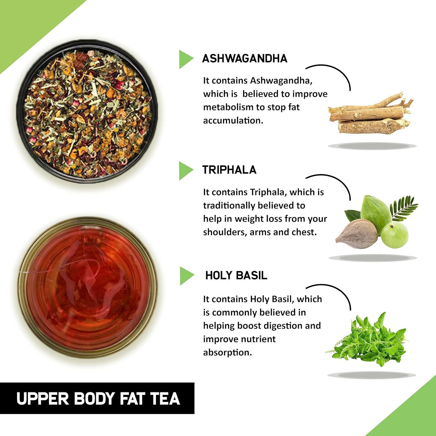 Teacurry Plant Based Upper Body Fat Tea - 30 Pyramid Tea Bags | Triphala Bibhitaki Tea Supports Healthy Weight - Helps Lower The Weight Around Chest, Shoulders, Neck & Arms
