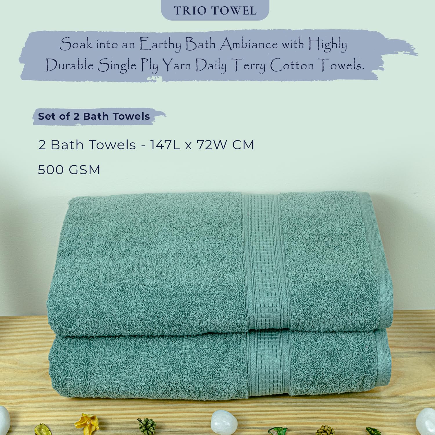 Rangoli 100% Cotton Fibre Bath Towel 1000 Gsm | Highly Durable & Super Absorbent Towel | Skin-Friendly & Quick Drying Luxury Towels (Mint Green) - Pack Of 2