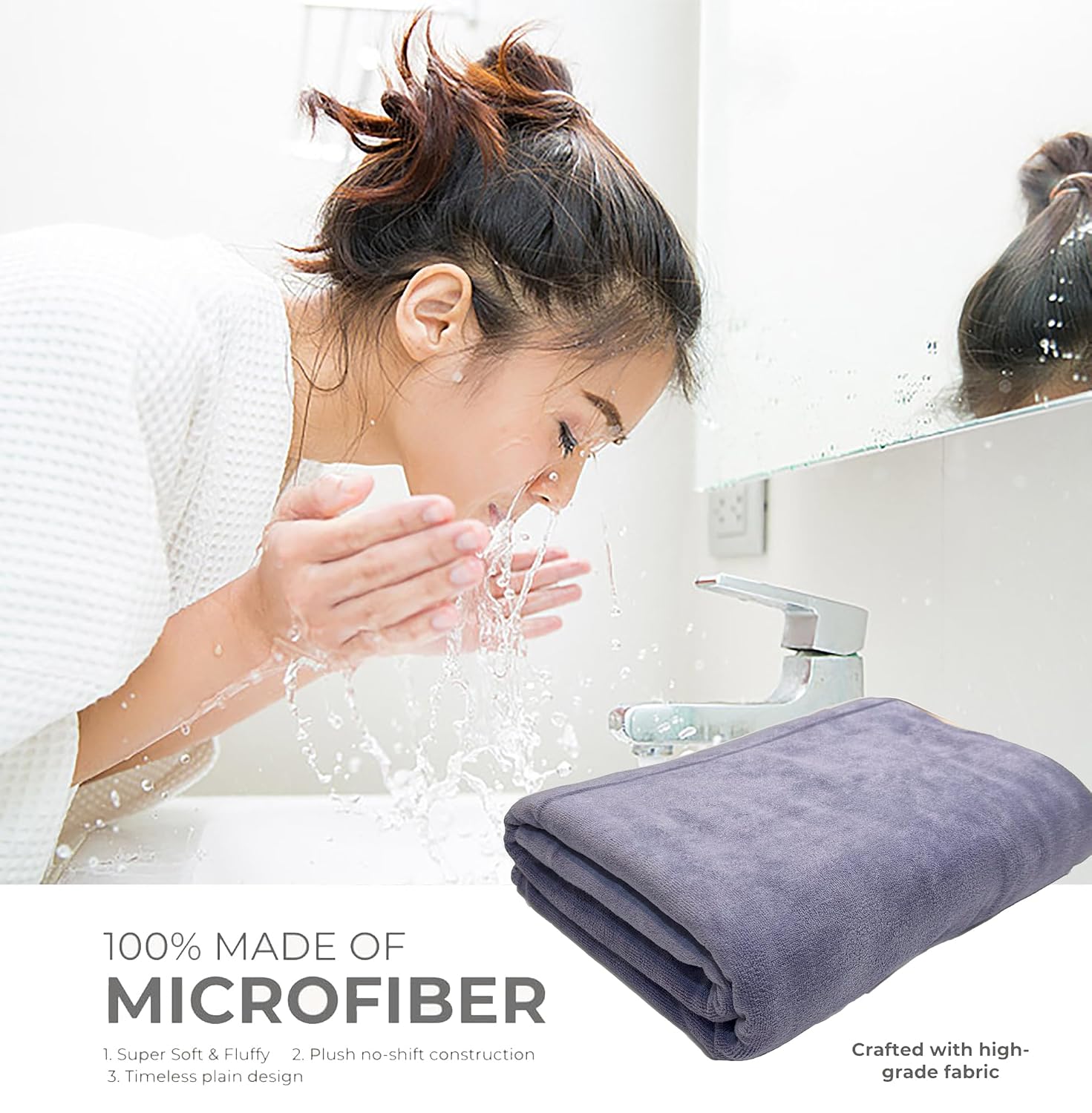 Black Gold The Finer Touch Oversized Microfiber Bath Towel 1300 Gsm | Soft Quick-Dry Microfiber Towel Lightweight, Absorbent & Travel-Friendly (Light Purple) - Pack Of 2