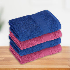 Haus & Kinder Harmony Combed Hand Towel 500 Gsm | Ultra Soft, Absorbent 100% Cotton Towels For Men & Women | Cobalt & Mulberry (Pack Of 4)