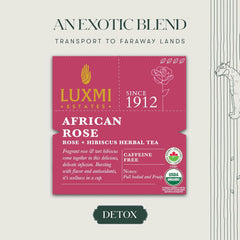 Luxmi Estates African Rose + Hibiscus Herbal Tea - 50gm Tin, 1.7 Ounce | USDA Certified Organic Tea - Caffeine Free Herbal Tea Bags | Rich In Antioxidants, Additives Free